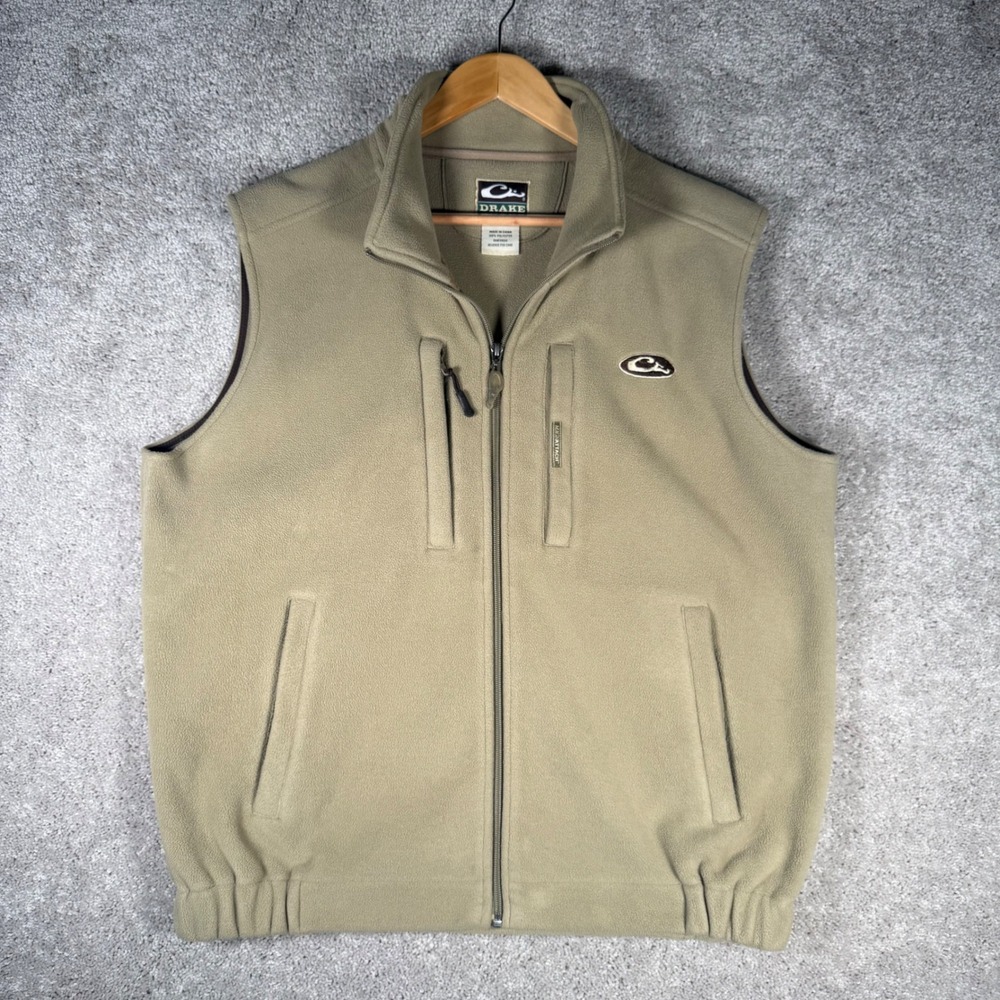 Drake Waterfowl Men's Large Tan‎ Fleece Full Zip Vest Hunting Gorpcore